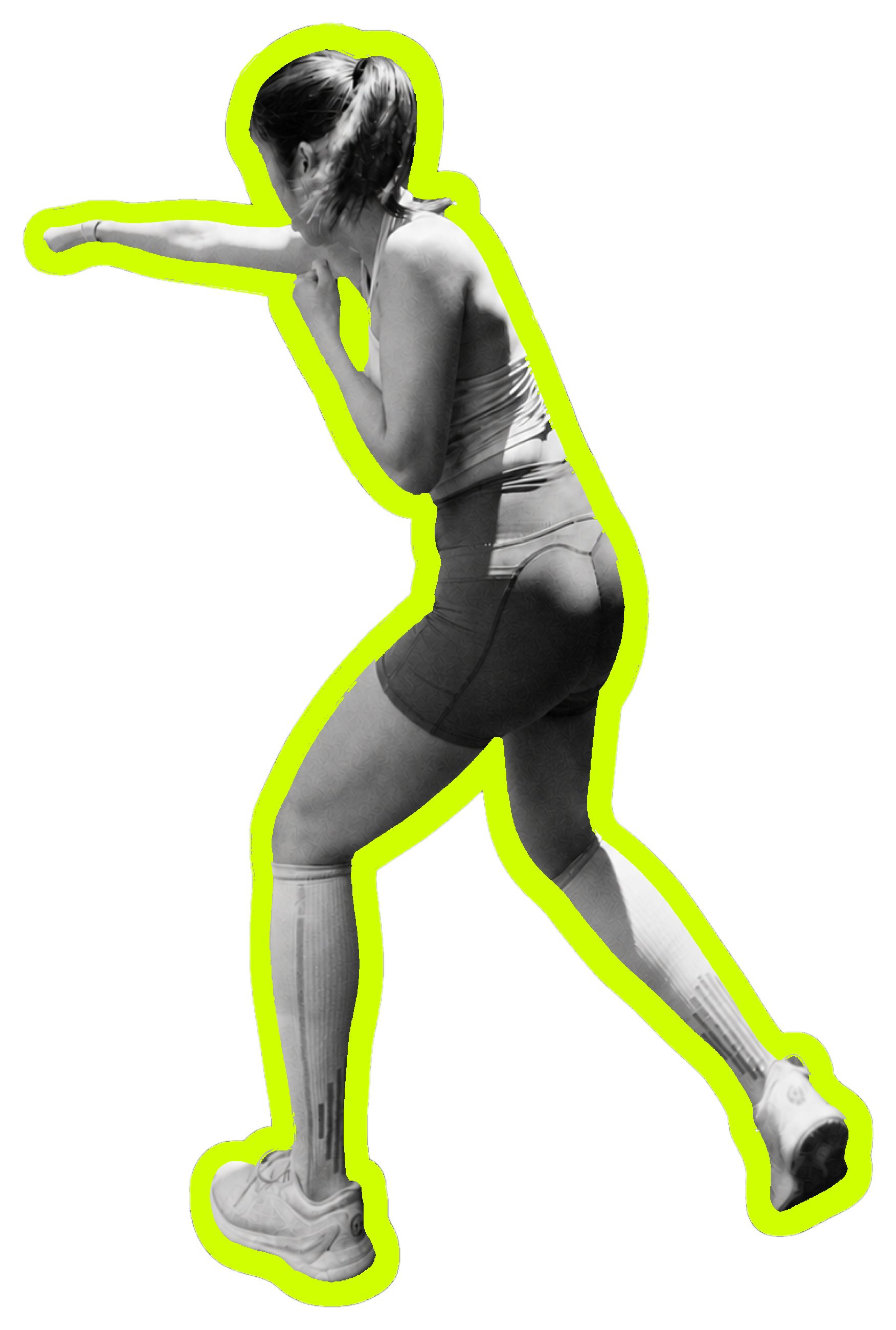 Cici boxing, cut from the original photograph with a lime outline